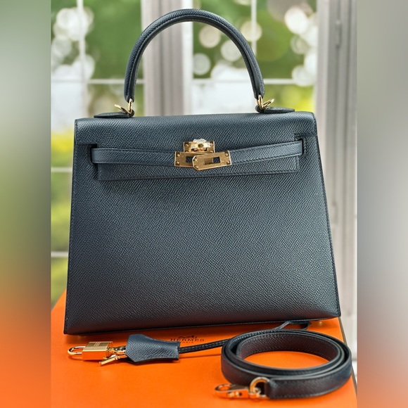 Hermes Handbags - Hermes Kelly 25 Bleu Indigo Epsom Leather Sellier Stamp Z(2021)